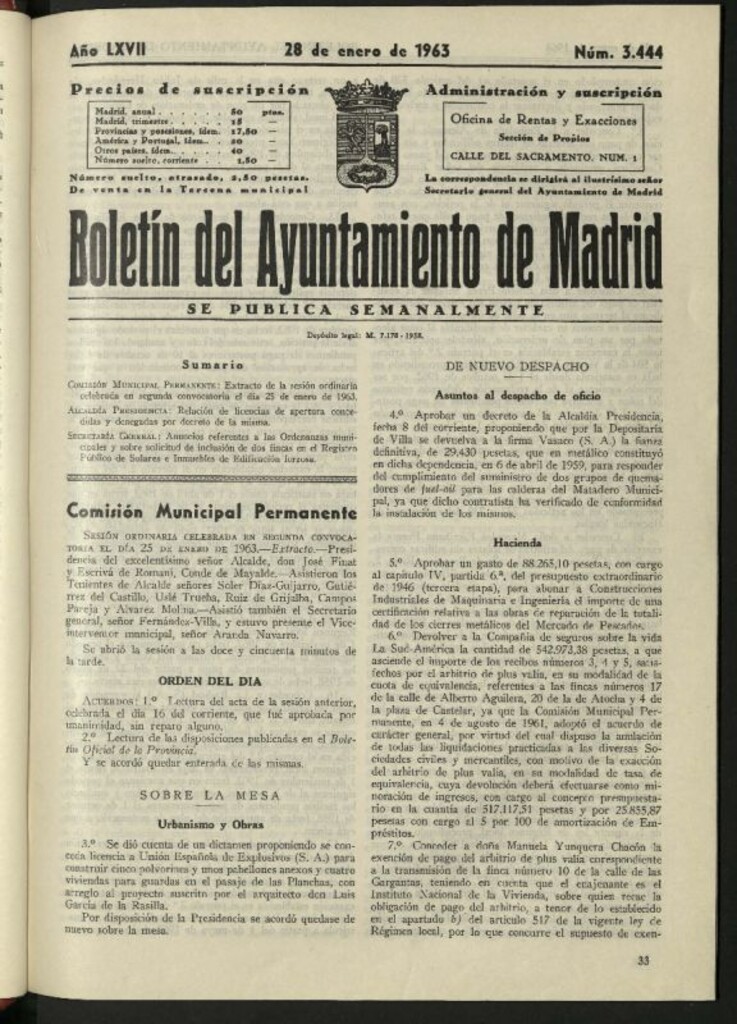 Miniatura de Boletín oficial del Ayuntamiento del 28 de enero de 1963, nº 3444