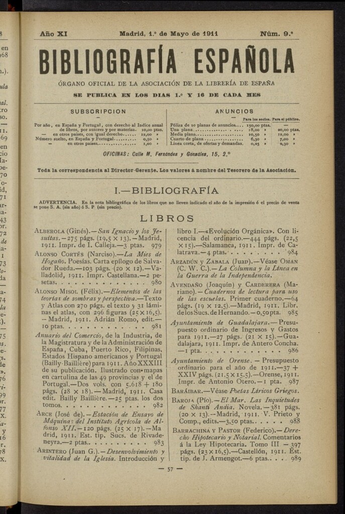 Miniatura de Bibliografía Española del 1 de mayo de 1911