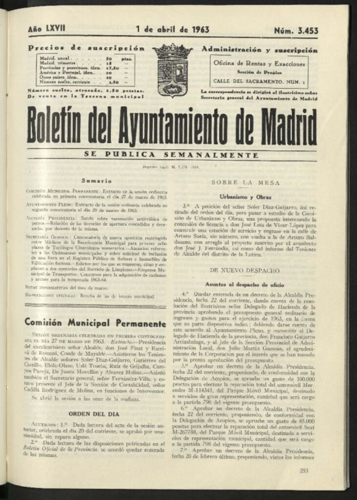 Miniatura de Boletín oficial del Ayuntamiento del 1 de abril de 1963, nº 3453