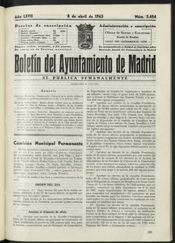 Miniatura de Boletín oficial del Ayuntamiento del 8 de abril de 1963, nº 3454