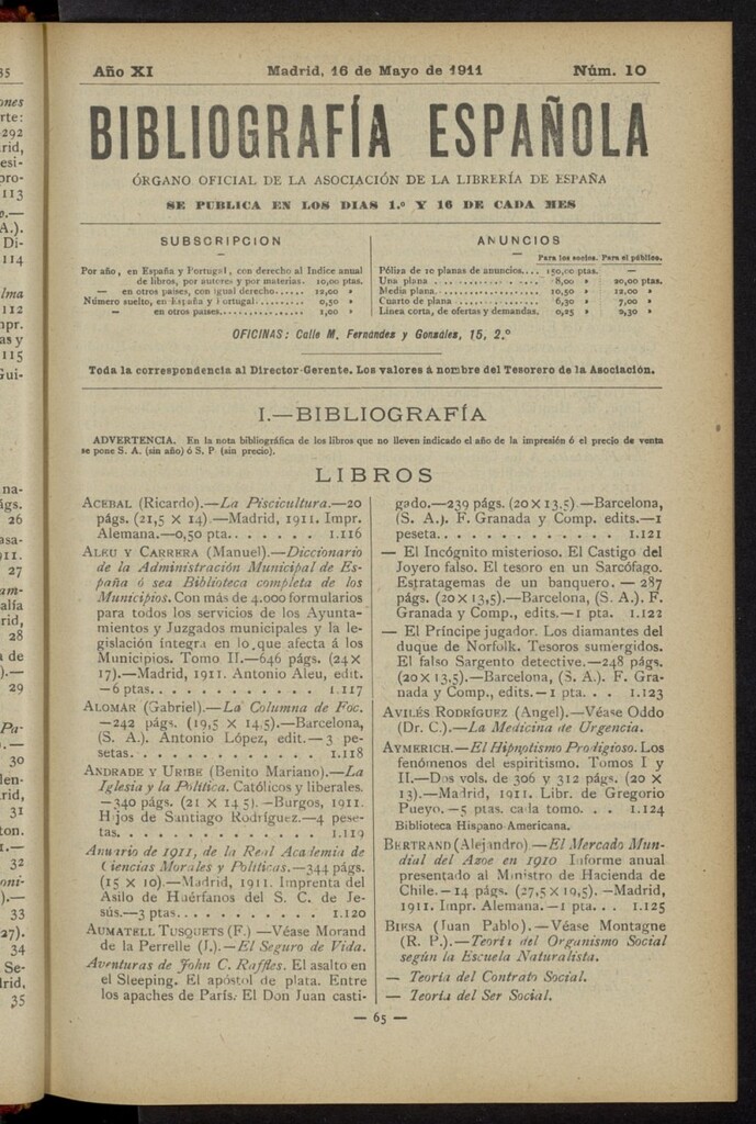 Miniatura de Bibliografía Española del 16 de mayo de 1911