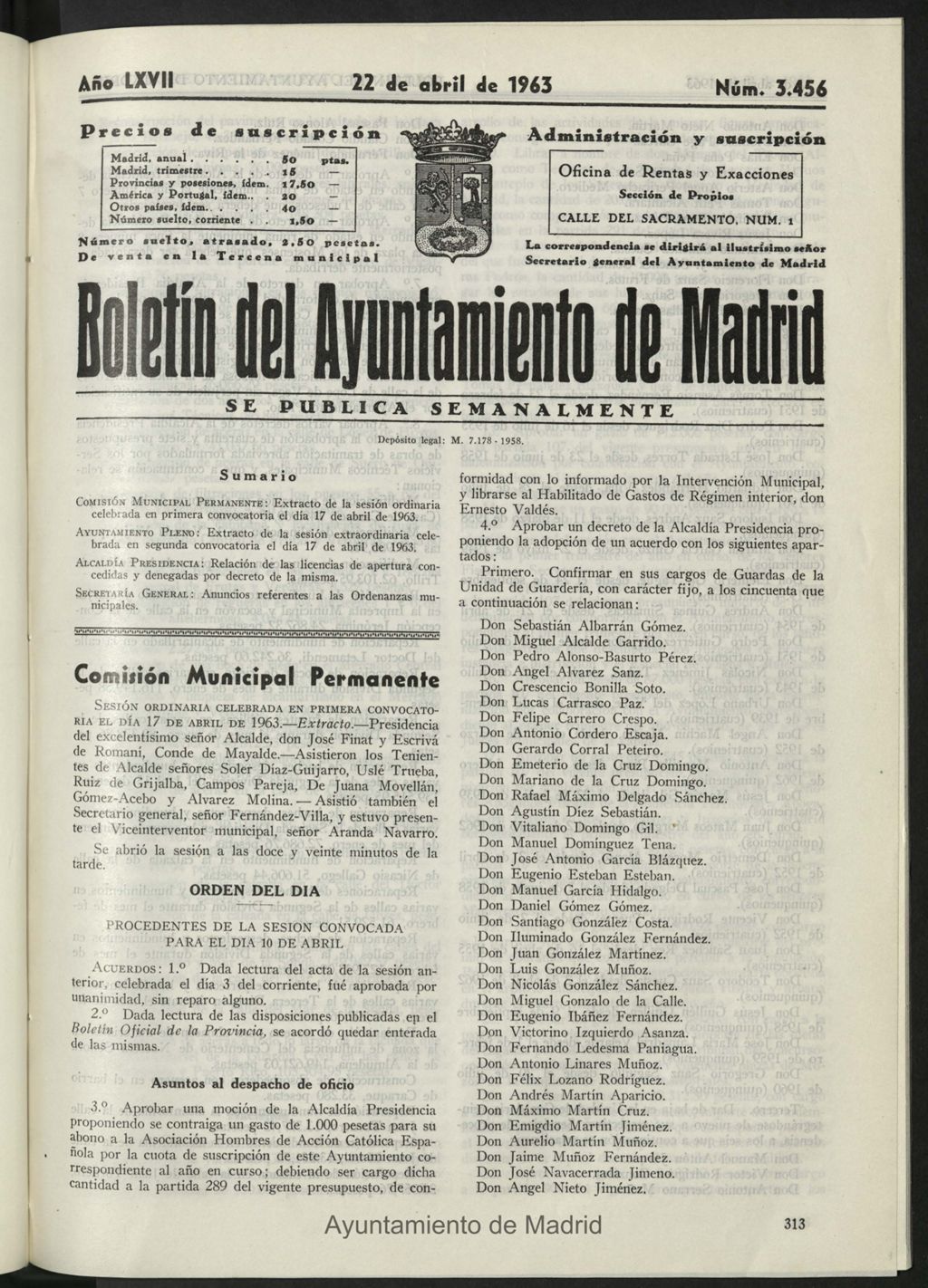Miniatura de Boletín oficial del Ayuntamiento del 22 de abril de 1963, nº 3456