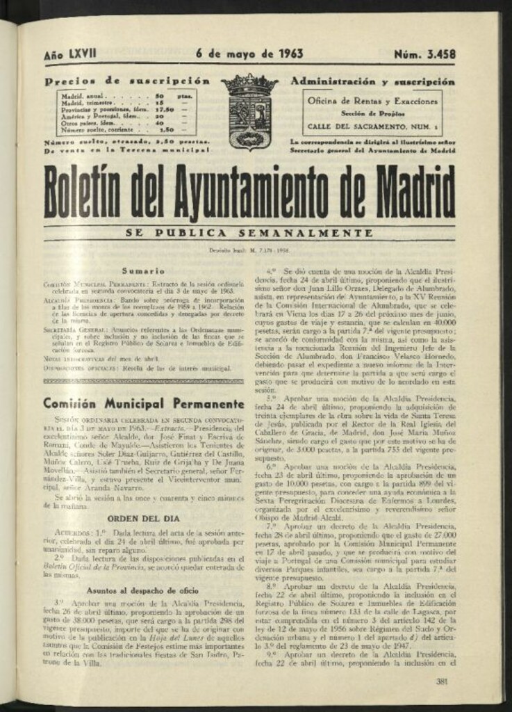 Miniatura de Boletín oficial del Ayuntamiento del 6 de mayo de 1963, nº 3458
