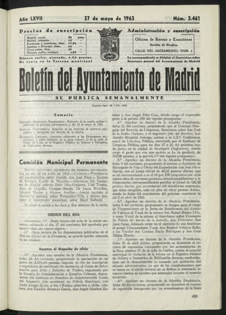 Miniatura de Boletín oficial del Ayuntamiento del 27 de mayo de 1963, nº 3461