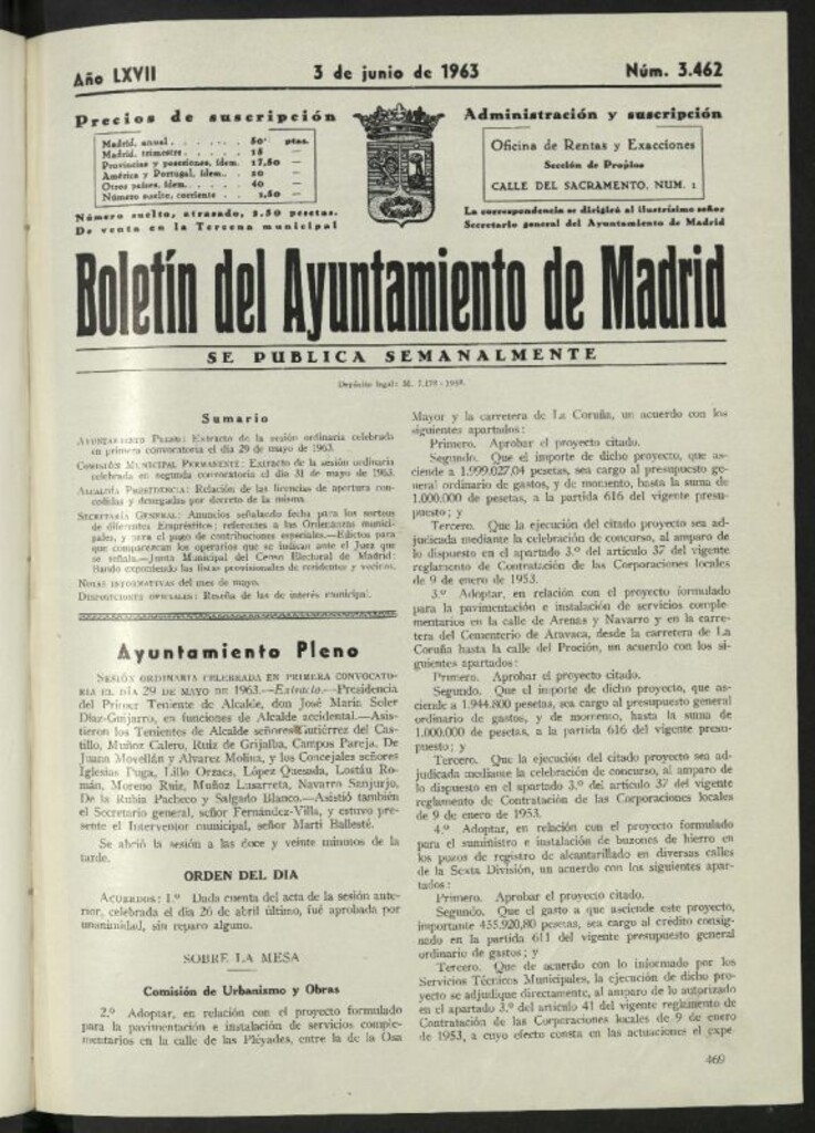 Miniatura de Boletín oficial del Ayuntamiento del 3 de junio de 1963, nº 3462