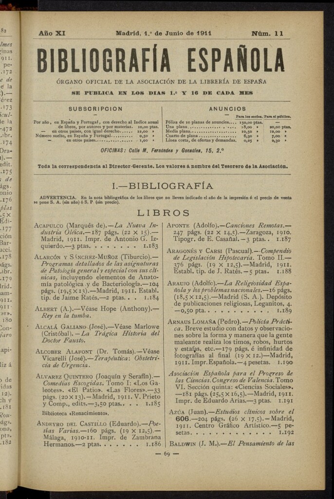 Miniatura de Bibliografía Española del 1 de junio de 1911