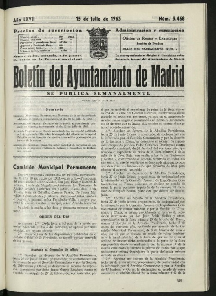 Miniatura de Boletín oficial del Ayuntamiento del 15 de julio de 1963, nº 3468