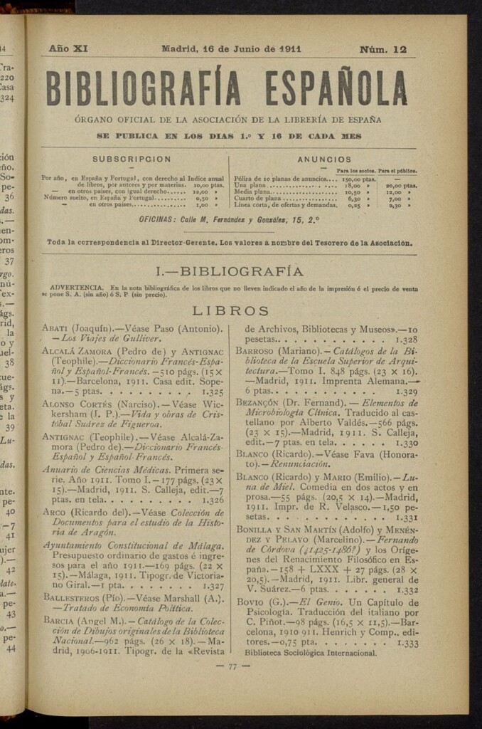 Miniatura de Bibliografía Española del 16 de junio de 1911