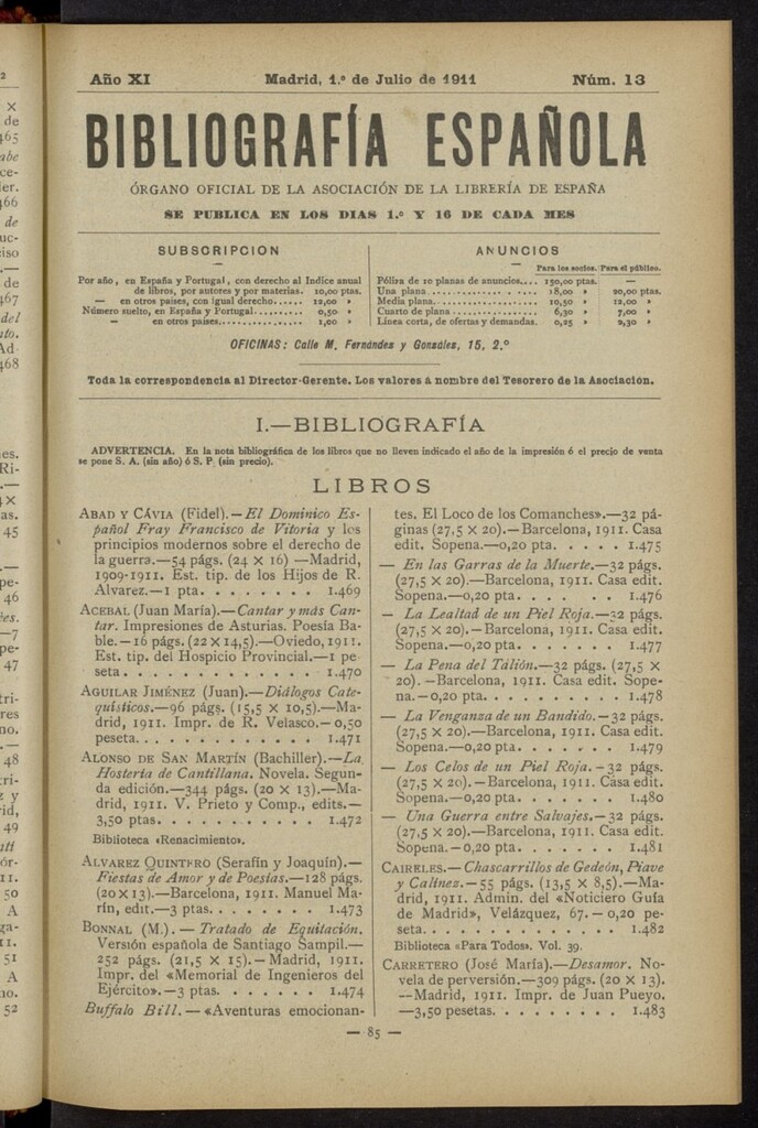 Miniatura de Bibliografía Española del 1 de julio de 1911