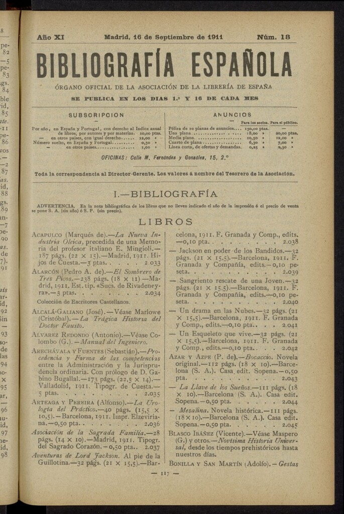 Miniatura de Bibliografía Española del 16 de septiembre de 1911
