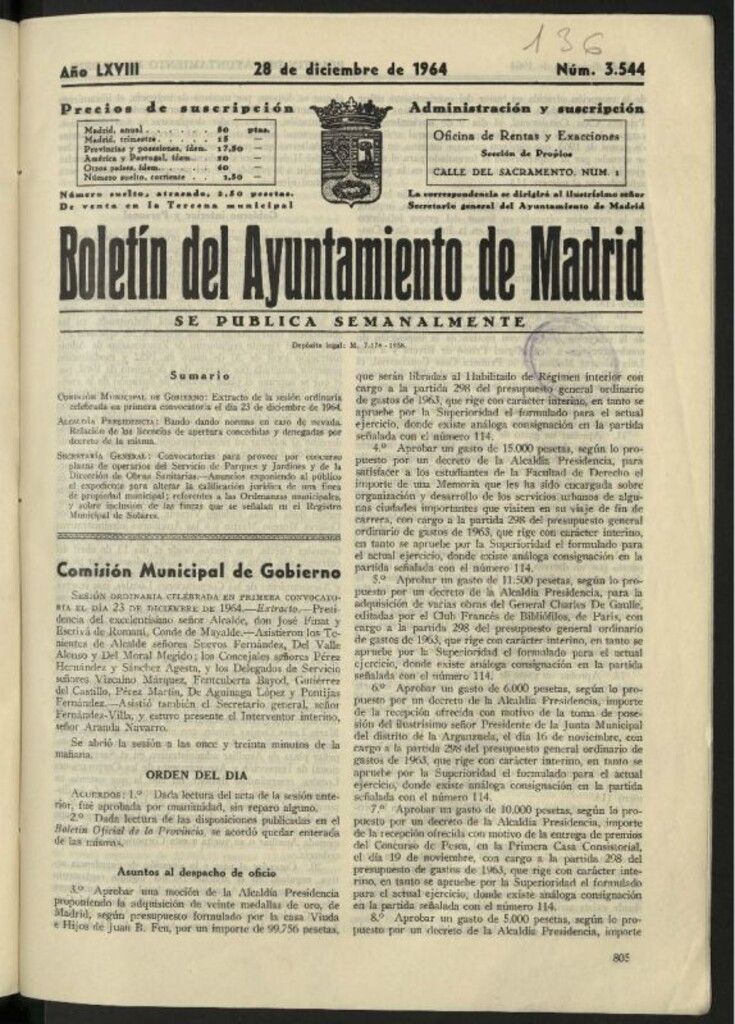 Miniatura de Boletín oficial del Ayuntamiento del 28 de diciembre de 1964, nº 3544