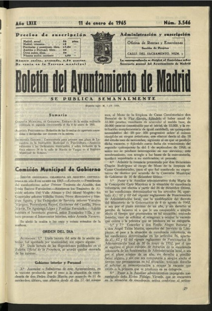 Miniatura de Boletín oficial del Ayuntamiento del 11 de enero de 1965, nº 3546