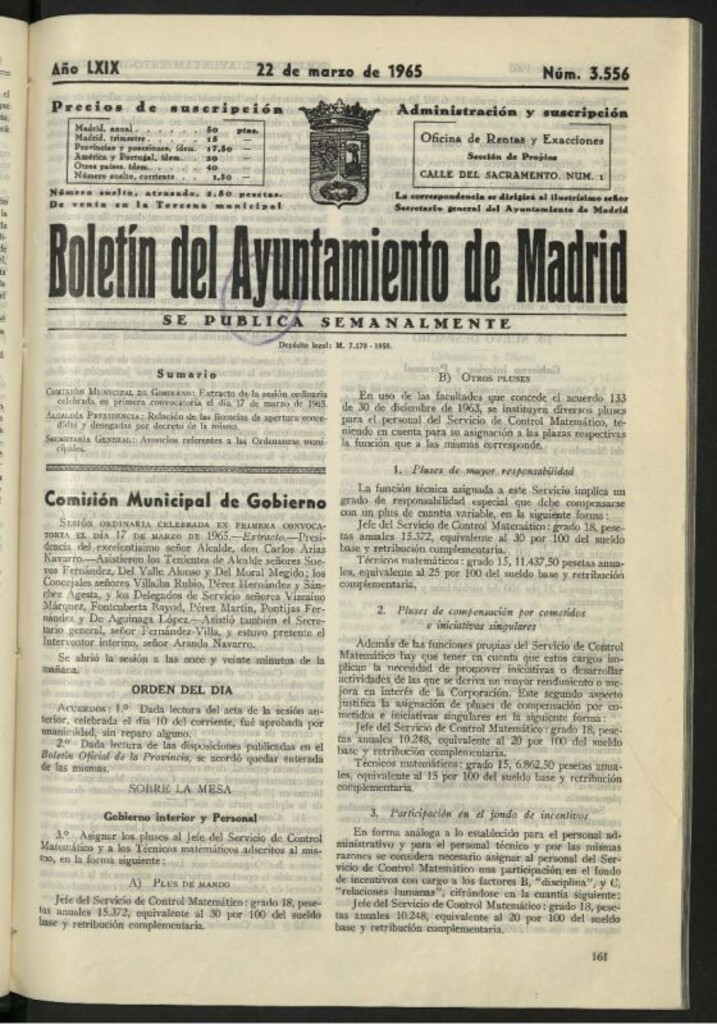 Miniatura de Boletín oficial del Ayuntamiento del 22 de marzo de 1965, nº 3556