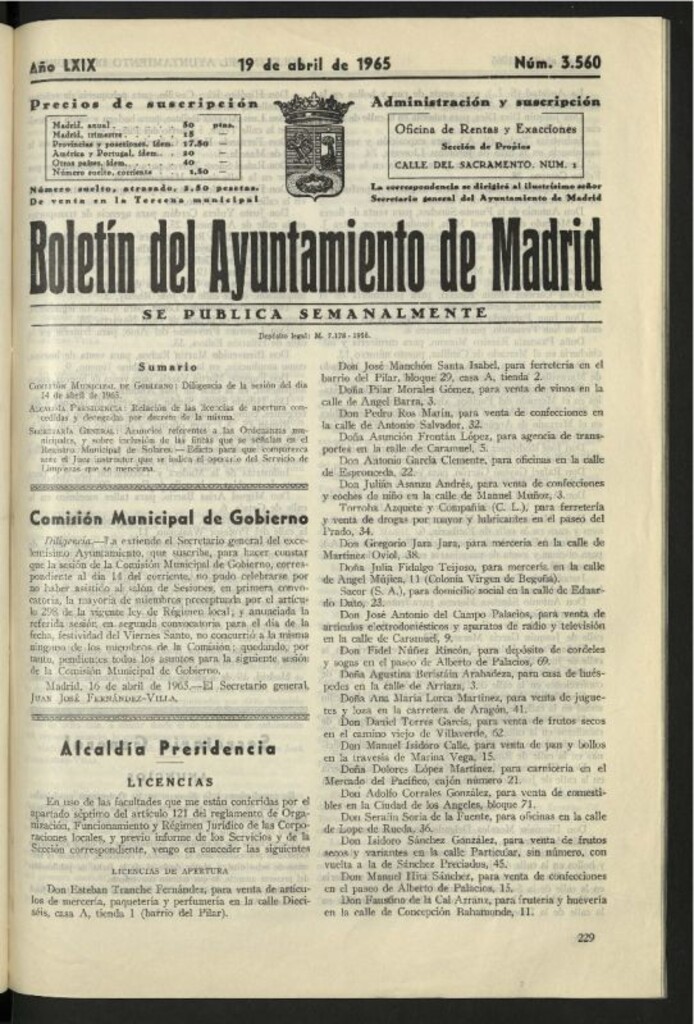 Miniatura de Boletín oficial del Ayuntamiento del 19 de abril de 1965, nº 3560