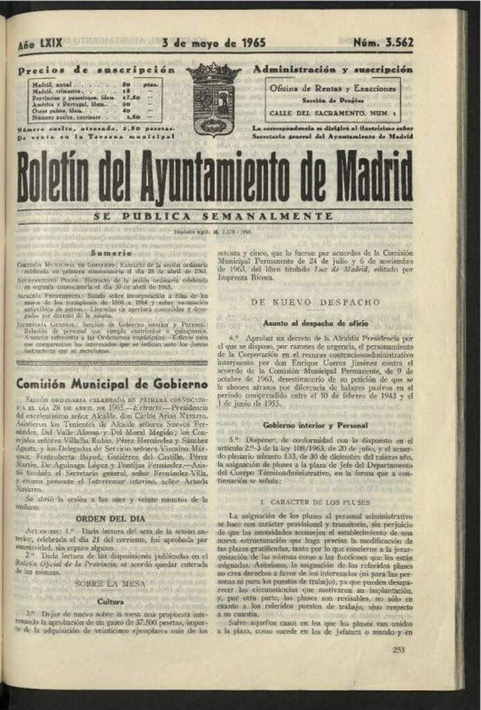Miniatura de Boletín oficial del Ayuntamiento del 3 de mayo de 1965, nº 3562