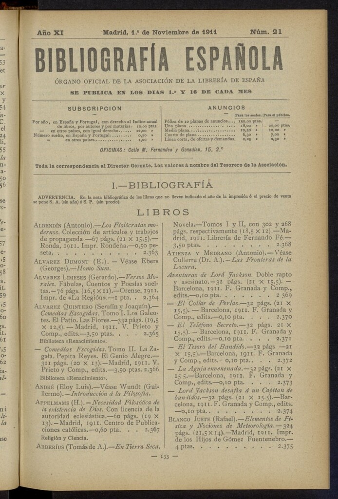 Miniatura de Bibliografía Española del 1 de noviembre de 1911