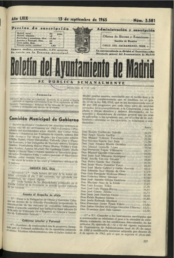 Miniatura de Boletín oficial del Ayuntamiento del 13 de septiembre de 1965, nº 3581