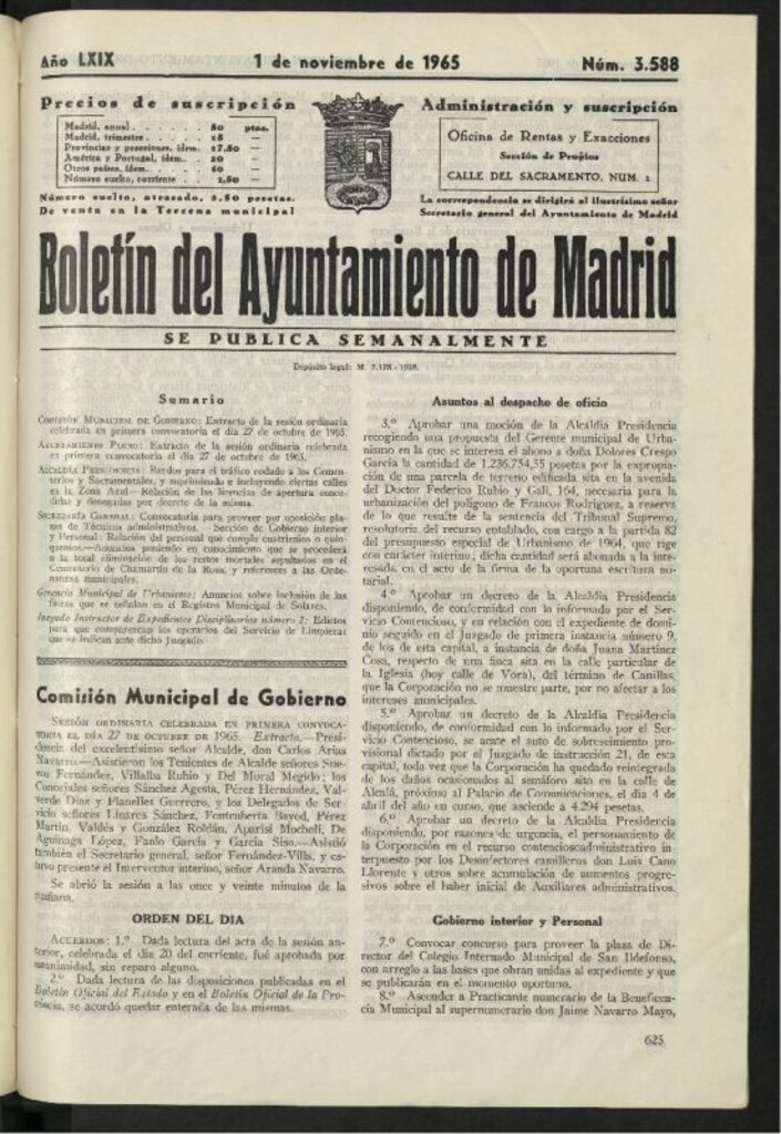 Miniatura de Boletín oficial del Ayuntamiento del 1 de noviembre de 1965, nº 3588