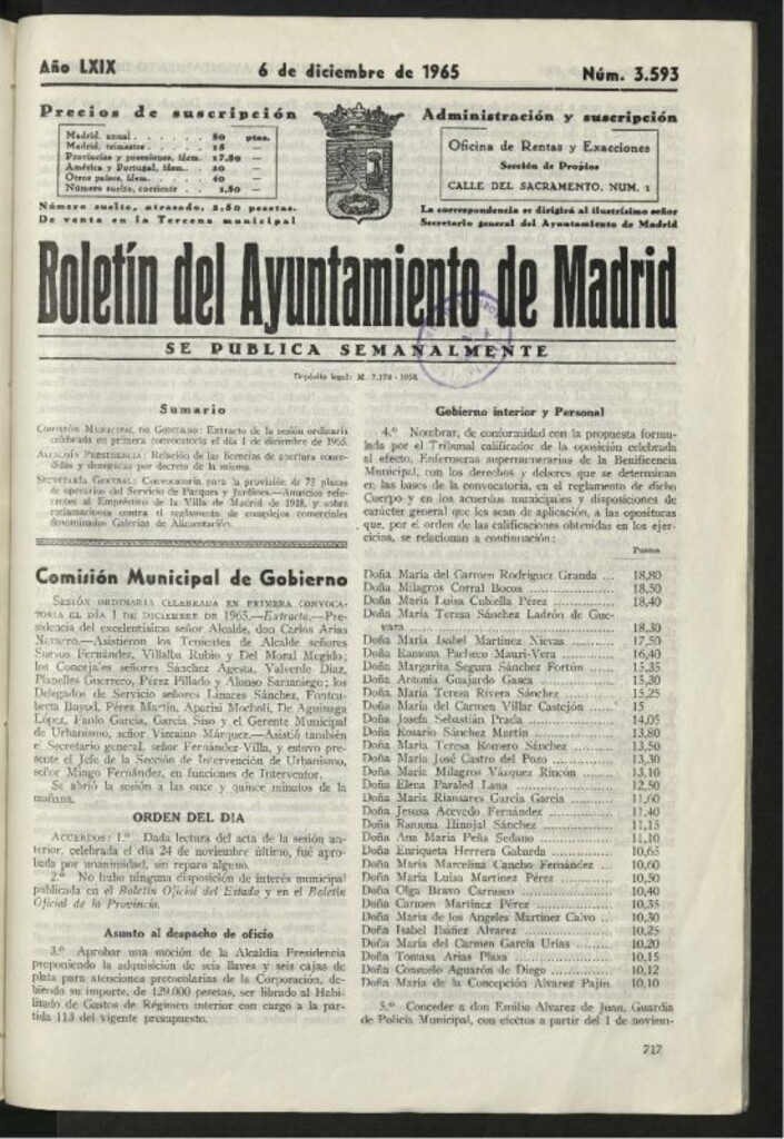 Miniatura de Boletín oficial del Ayuntamiento del 6 de diciembre de 1965, nº 3593