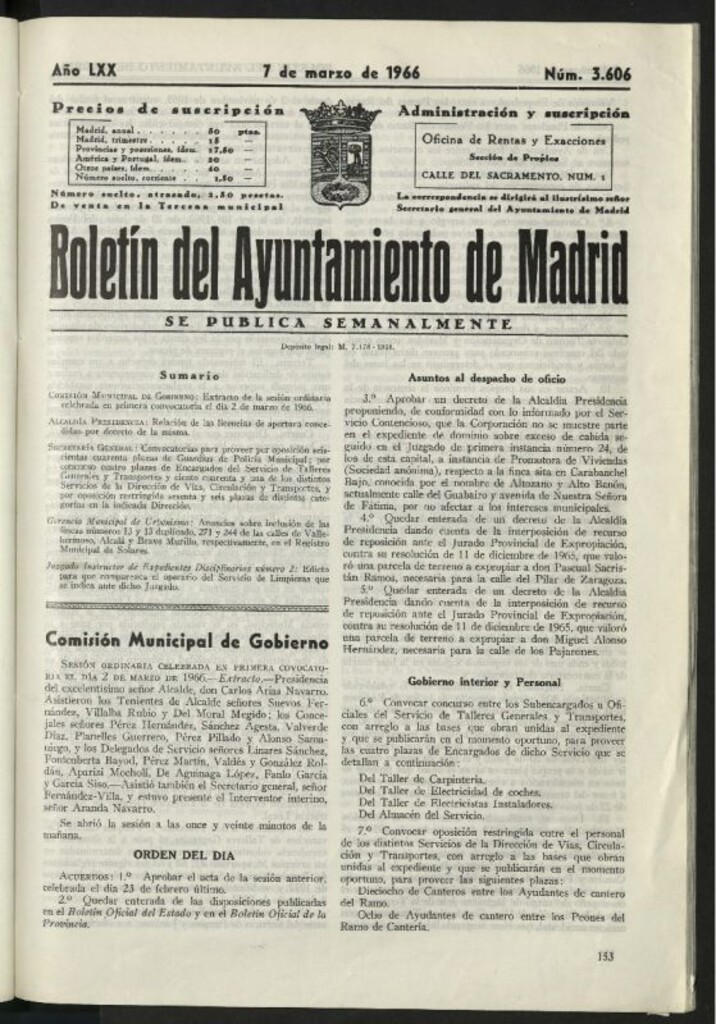 Miniatura de Boletín oficial del Ayuntamiento del 7 de marzo de 1966, nº 3606