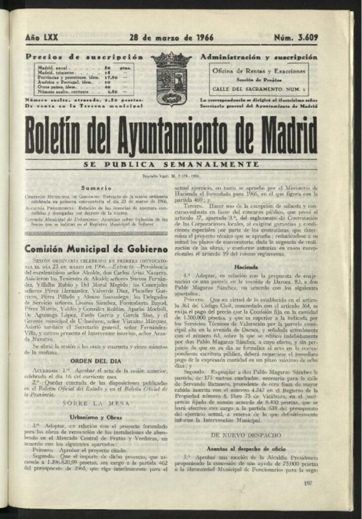 Miniatura de Boletín oficial del Ayuntamiento del 28 de marzo de 1966, nº 3609