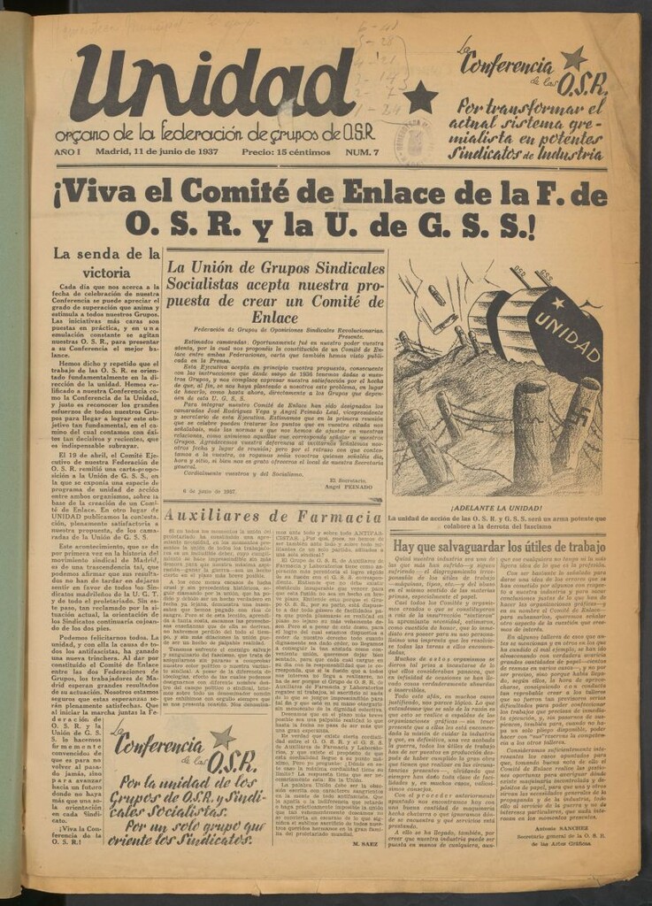 Miniatura de Unidad : órgano de la Federación de Grupos O.S.R.