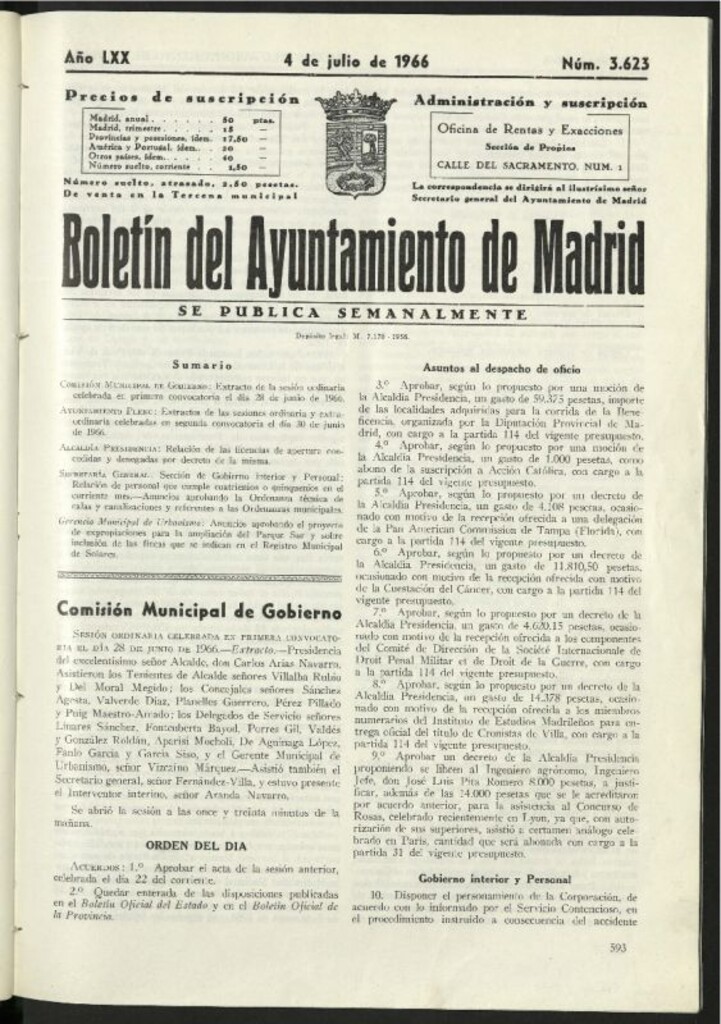Miniatura de Boletín oficial del Ayuntamiento del 4 de julio de 1966, nº 3623