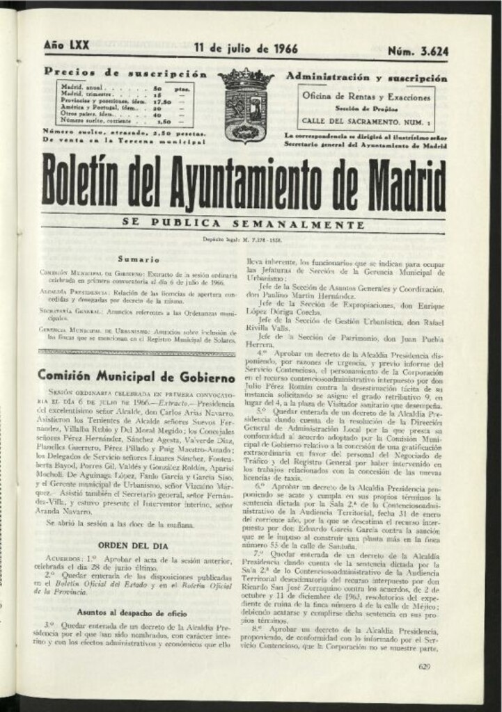 Miniatura de Boletín oficial del Ayuntamiento del 11 de julio de 1966, nº 3624