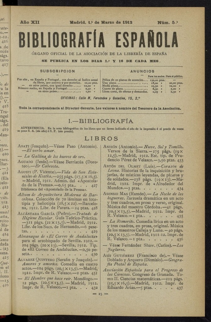 Miniatura de Bibliografía Española del 1 de marzo de 1912