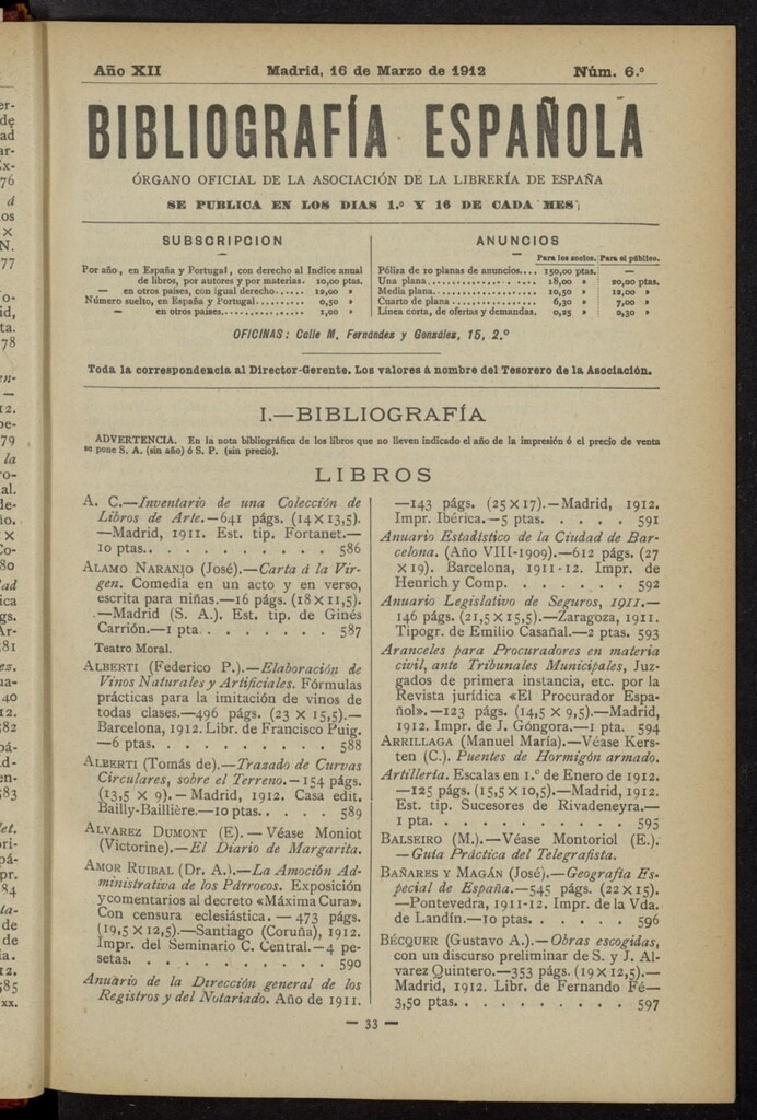 Miniatura de Bibliografía Española del 16 de marzo de 1912