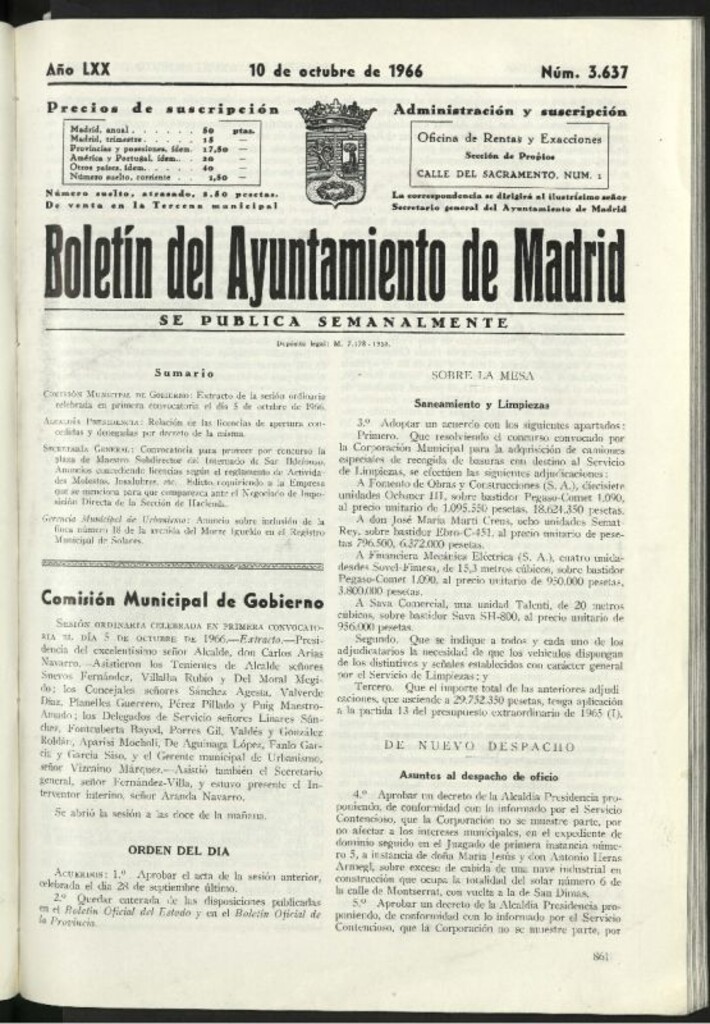 Miniatura de Boletín oficial del Ayuntamiento del 10 de octubre de 1966, nº 3637