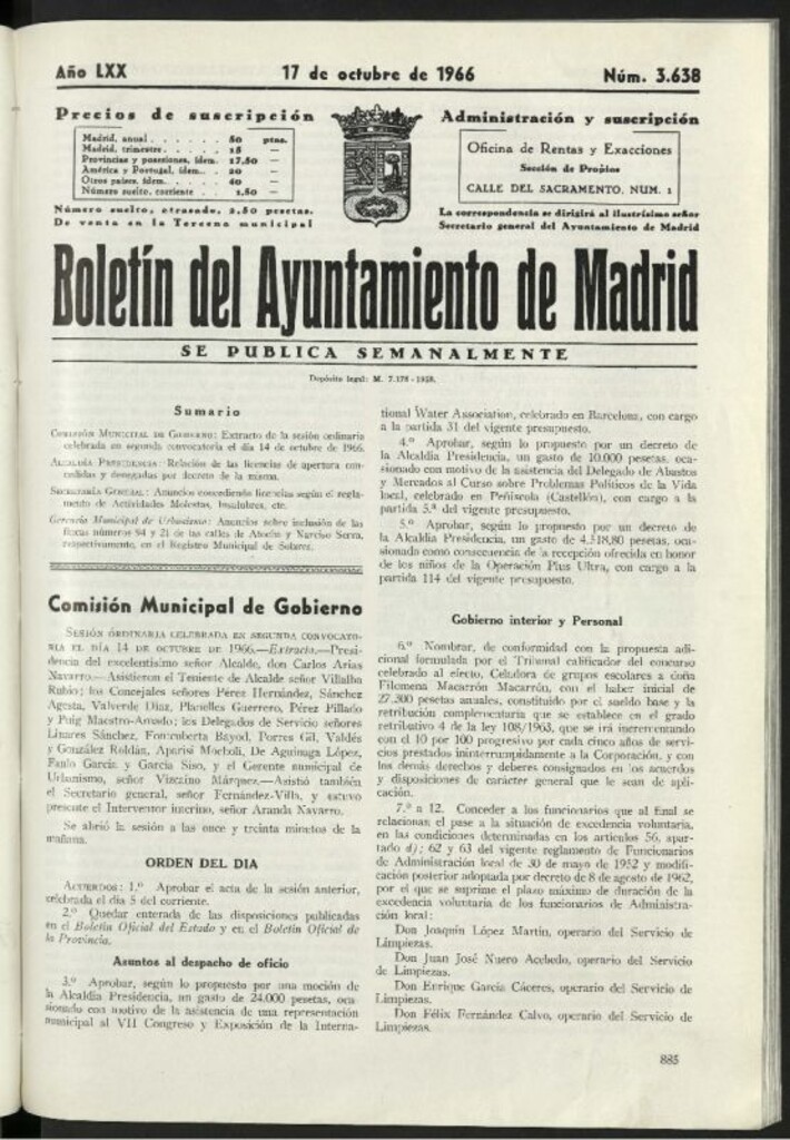 Miniatura de Boletín oficial del Ayuntamiento del 17 de octubre de 1966, nº 3638