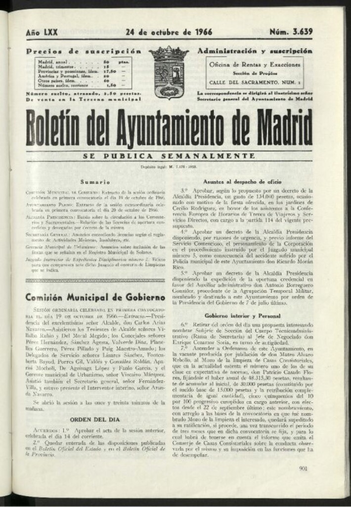 Miniatura de Boletín oficial del Ayuntamiento del 24 de octubre de 1966, nº 3639