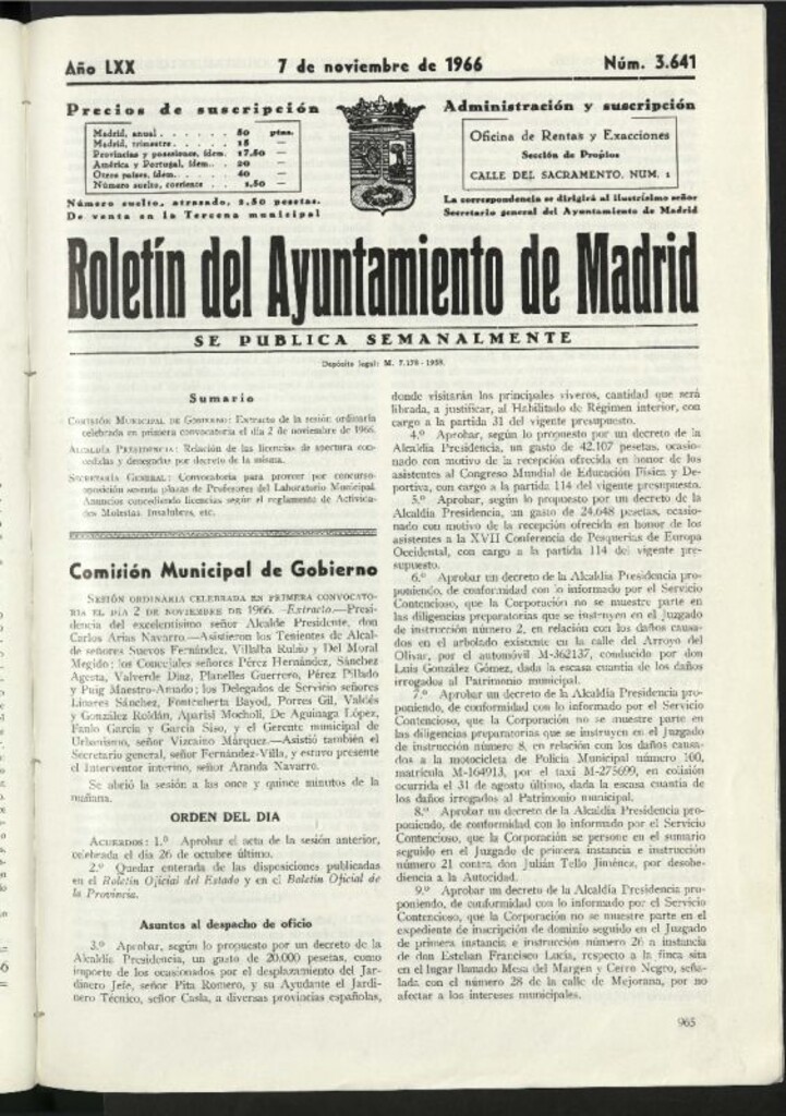 Miniatura de Boletín oficial del Ayuntamiento del 7 de noviembre de 1966, nº 3641