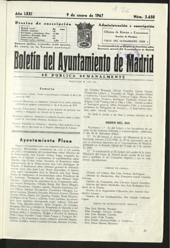 Miniatura de Boletín oficial del Ayuntamiento del 9 de enero de 1967, nº 3650