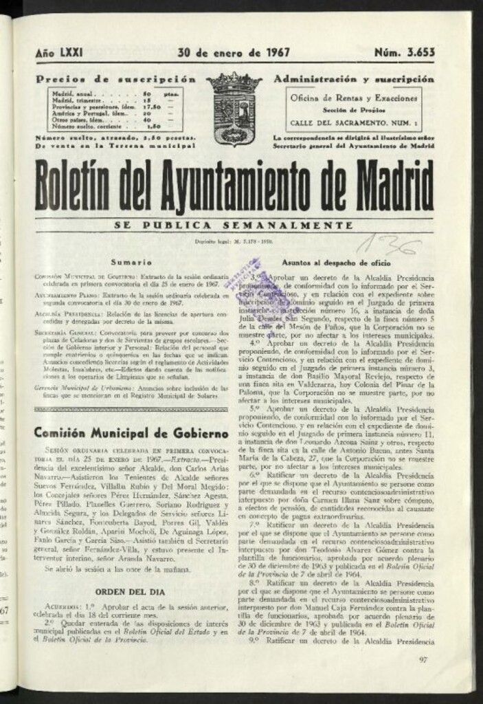 Miniatura de Boletín oficial del Ayuntamiento del 30 de enero de 1967, nº 3653