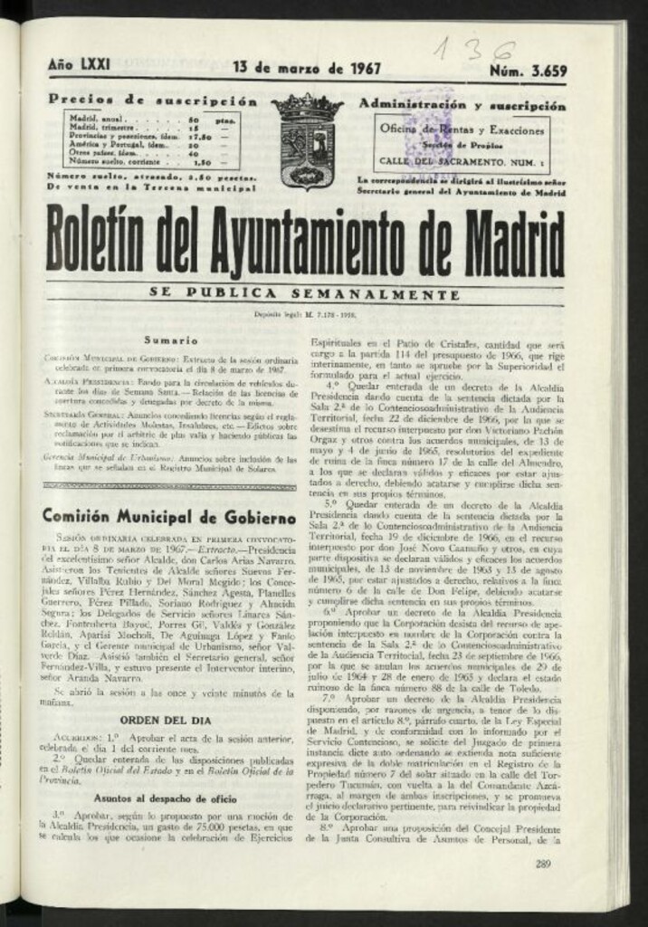 Miniatura de Boletín oficial del Ayuntamiento del 13 de marzo de 1967, nº 3659