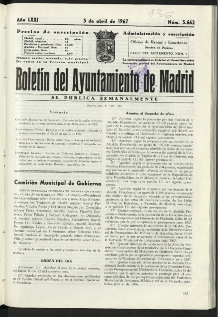 Miniatura de Boletín oficial del Ayuntamiento del 3 de abril de 1967, nº 3662