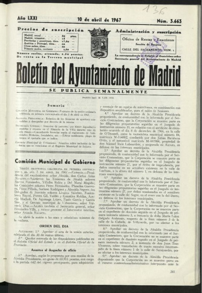 Miniatura de Boletín oficial del Ayuntamiento del 10 de abril de 1967, nº 3663