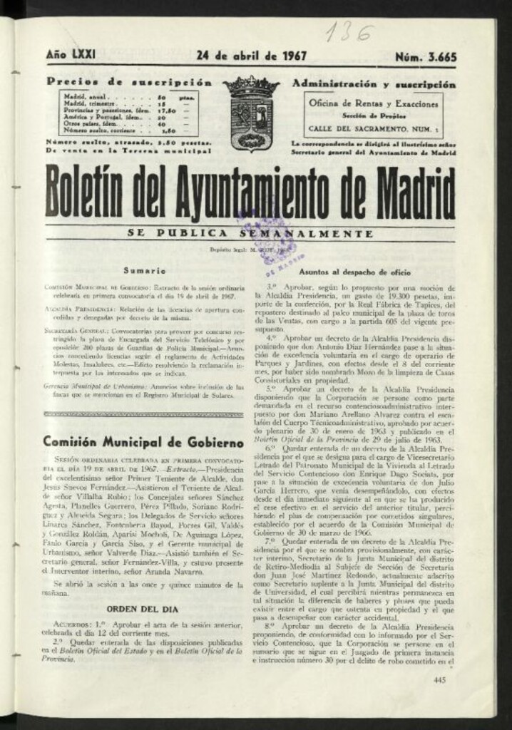 Miniatura de Boletín oficial del Ayuntamiento del 24 de abril de 1967, nº 3665