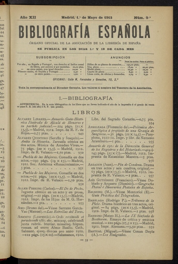 Miniatura de Bibliografía Española del 1 de mayo de 1912