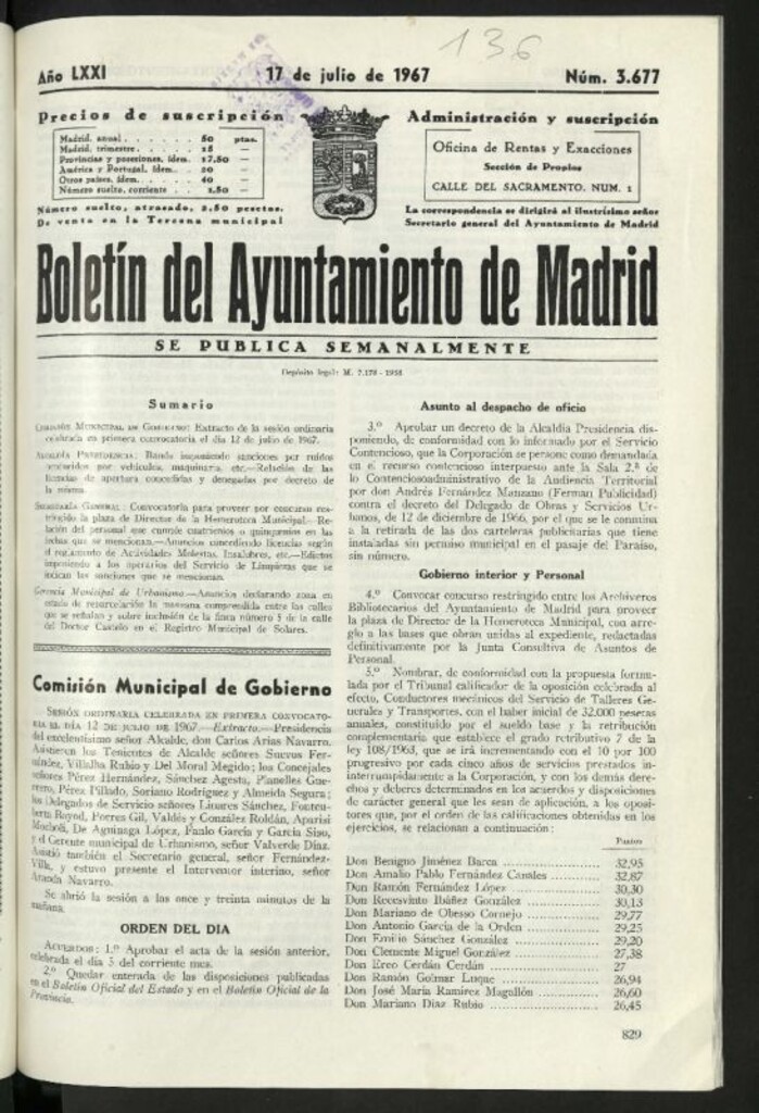 Miniatura de Boletín oficial del Ayuntamiento del 17 de julio de 1967, nº 3677