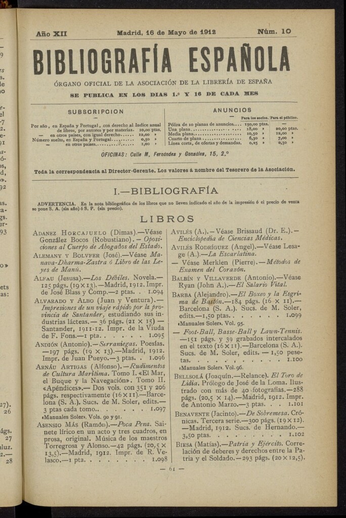 Miniatura de Bibliografía Española del 16 de mayo de 1912