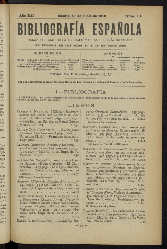 Miniatura de Bibliografía Española del 1 de junio de 1912