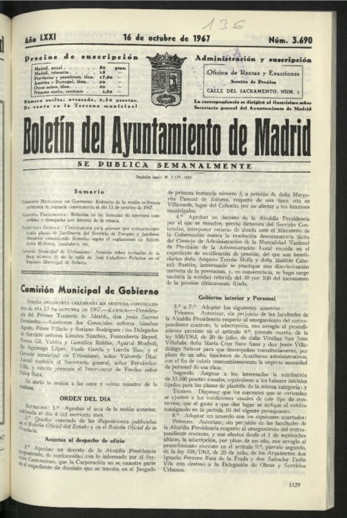 Miniatura de Boletín oficial del Ayuntamiento del 16 de octubre de 1967, nº 3690