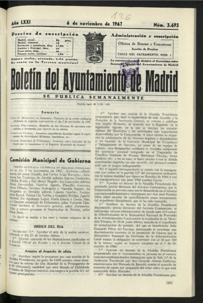 Miniatura de Boletín oficial del Ayuntamiento del 6 de noviembre de 1967, nº 3693