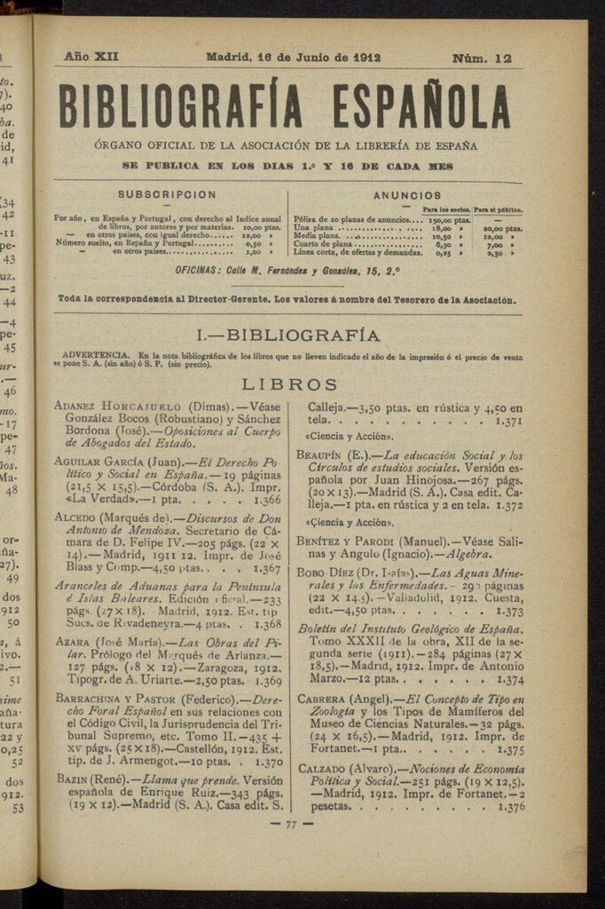 Miniatura de Bibliografía Española del 16 de junio de 1912