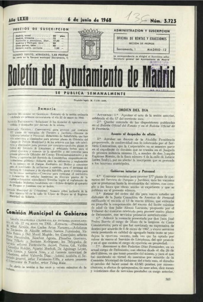 Miniatura de Boletín oficial del Ayuntamiento del 6 de junio de 1968, nº 3723