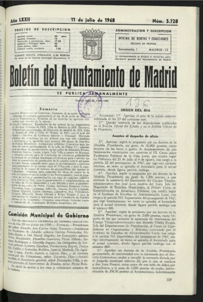 Miniatura de Boletín oficial del Ayuntamiento del 11 de julio de 1968, nº 3728