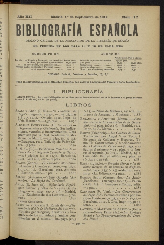 Miniatura de Bibliografía Española del 1 de septiembre de 1912